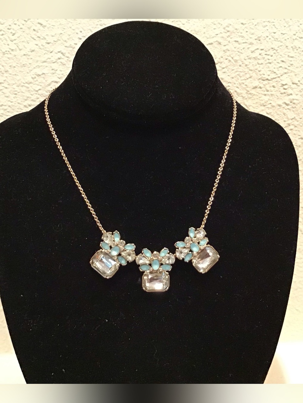 Banana Republic Delicate Aqua and Clear Stone Statement Necklace - Women Jewelry